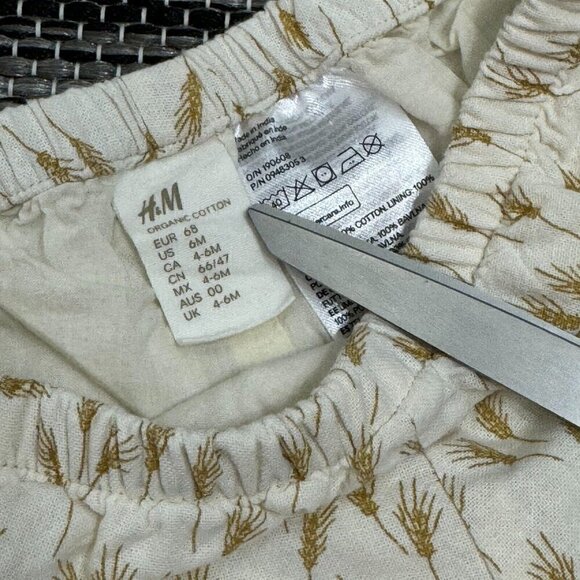 H&M Baby Two Piece Dress Set Wheat Print Cotton Fabric Natural White Size 6M - Picture 7 of 10